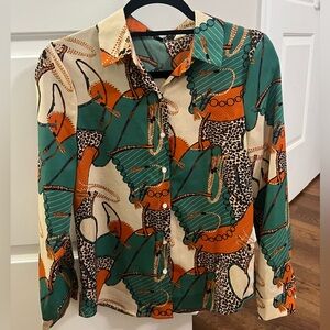 Beulah Green and Orange Patterned Blouse